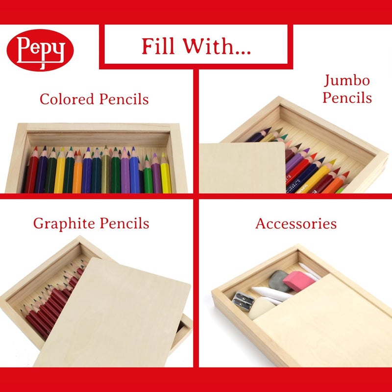 Pepy Natural Wood Pencil Pencil Box with Sliding Lid - Image 2